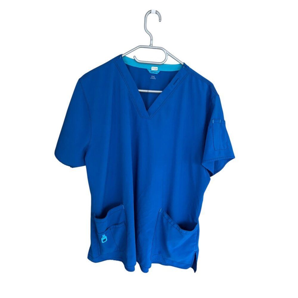 Carhartt 2XL Blue V-Neck Short Sleeve Scrub Top With Pockets